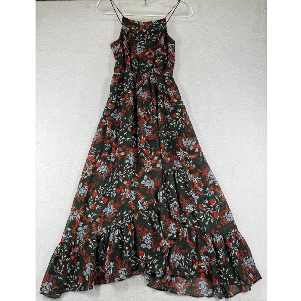 Maje Dark Green Floral Botanical Ruffle Maxi Dress Womens 1